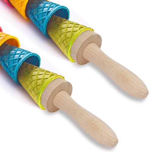 2Pcs Wood Cone Roller Pizzelle Roller Ice Cream Cone Roller Mold Natural Waffle Cone Roller Wooden Mini Waffle Cones Pastry Decorating Baking Pastry Tool Cone Mold Pizzelle Makers Pastry Roller (2)