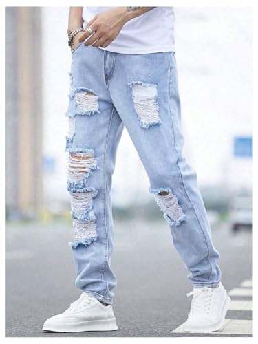 Verdusa Men's Ripped Distressed Straight Leg Jeans Casual Denim Pants Trousers3