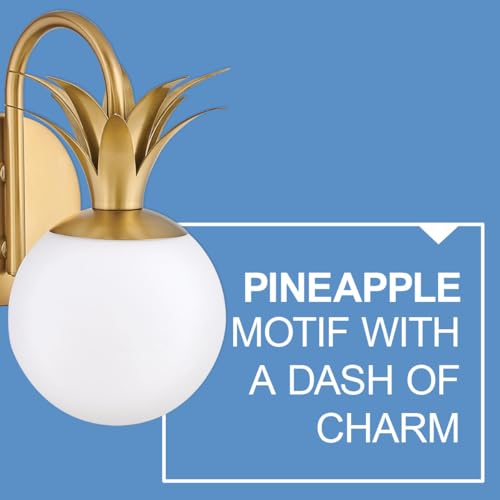 Image of Hinkley Palma 54150HB Medium Single Light Vanity, Etched Opal Shade, Classic Pineapple Motif, Damp Rated, Install Up or Down, Heritage Brass Finish