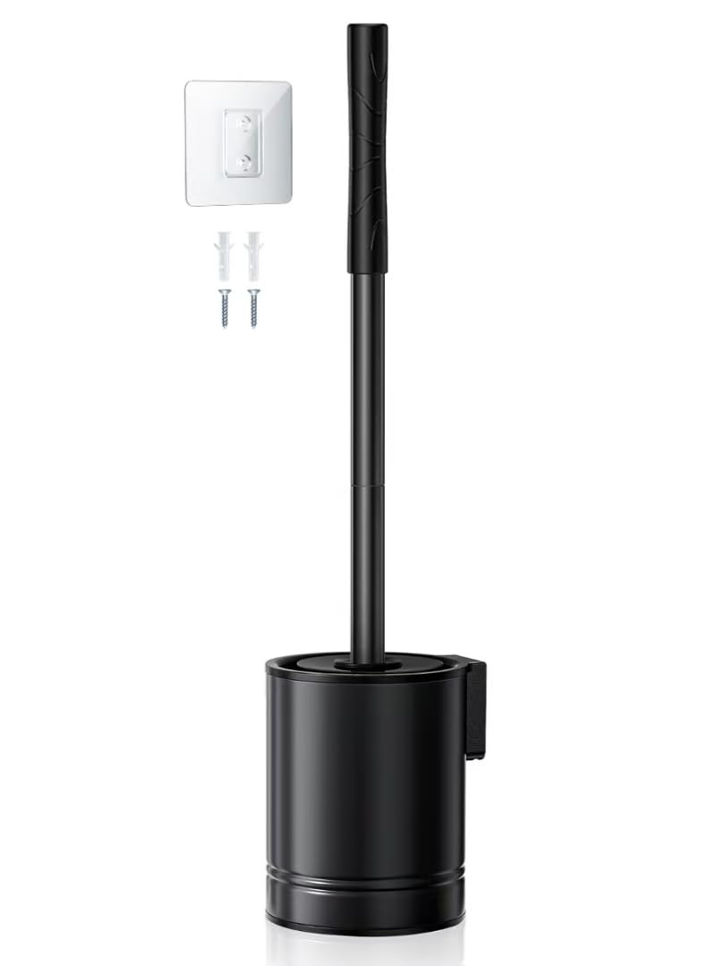 HAMITOR Klobürste Silikon Edelstahl - Toilettenbürste Schwarz Wandmontage - ein Ohne Bohren einfache reinigung- Edelstahl Wc Bürste Langlebig und Rostfrei - mit schnell trocknendem halter Badmöbel Set