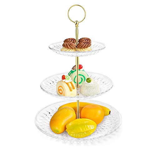 WolinTek Bandejas para Tartas, Estables Soporte de la Torta en 3 Niveles, Puesto de Servicio, Fruta de Soporte Buffet para Cupcakes Food Dessert al Pomeriggio Tea Party Bodas (3-Tier)