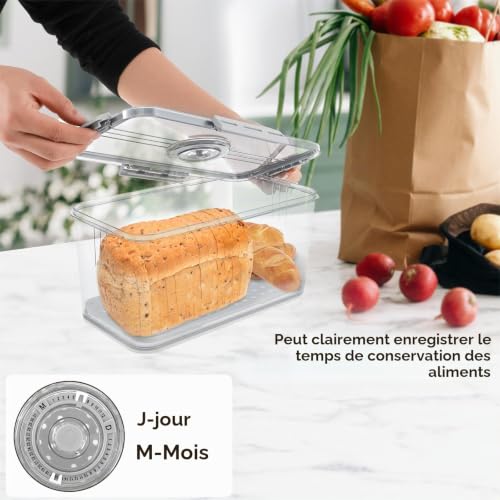 OROMYO Boîte à Pain Transparente, Boîte à Pain de Mie Hermétique avec Record de Temps Boîte de Rangement Pain Longue Conservation pour Pain Toast Scone Pâtisserie Biscuits (Gris, 32,5x17,5x15,3cm) – vue 3