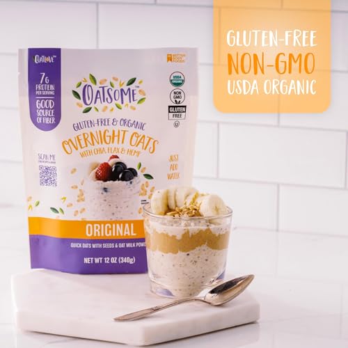 Image of Oatsome Organic Overnight Oats with Chia, Flax, & Hemp, Gluten-Free Oatmeal with 7g of Protein, 2 lb 8 oz (40oz) Bag (Pack of 2)