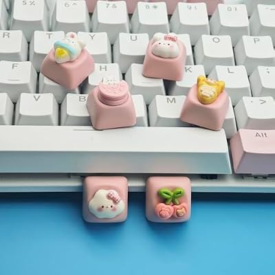 6PCS Cute Custom Keycaps - Cartoon Rabbit Bear Keycap Replacement Key for Cherry MX Mechanical Keyboards, Decoration for Computer Gaming Keyboards