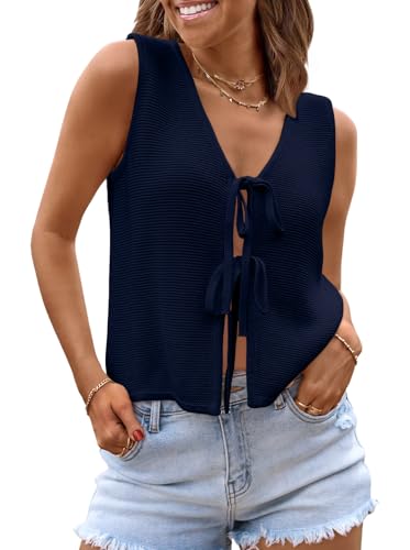 Image of LILLUSORY Womens Tie Front Tops Vacation Sweater Vest | Bohemian Style, Beach Resort Wear, Concert Western Outfits, Crochet Tops, Vacation Outfits, Cute Y2k Sleeveless 2026
