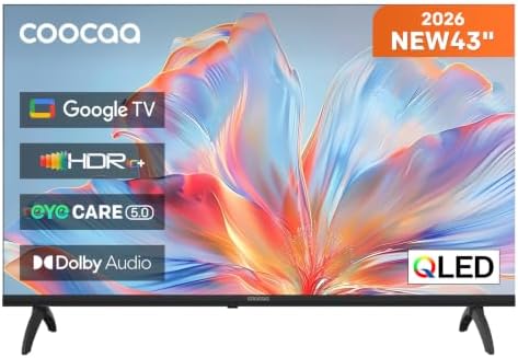 coocaa 43 Zoll Fernseher, 109cm, QLED FHD Smart TV mit Google TV, 6. Generation QLED Tech, HDR10, HLG, Dolby Audio, Triple Tuner DVB-T/-T2/-C/-S/-S2 CI+, Bluetooth 5.1, 43CGQH40Z, 2026