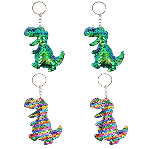 4 Stück Glitzer Schlüsselanhänger, Mode Schlüsselbund, Dinosaurier Schlüsselanhänger, Schlüsselbund Für Kinder, Tiere Pailletten Schlüsselanhänger, Party Gefallen, Dekorationen, Schulranzen Zubehör Cover