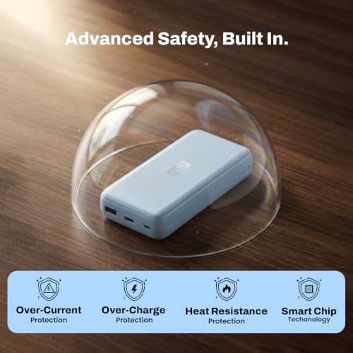 Image of EVM EnConnect Plus 20000mAh Power Bank | 22.5W PD & PPS Fast Charging | Built-in Type-C & Lightning Cables | USB-A & Type-C Output | Android, Pocket Size | 2 Year Warranty(EVM-P0506-Misty Blue)