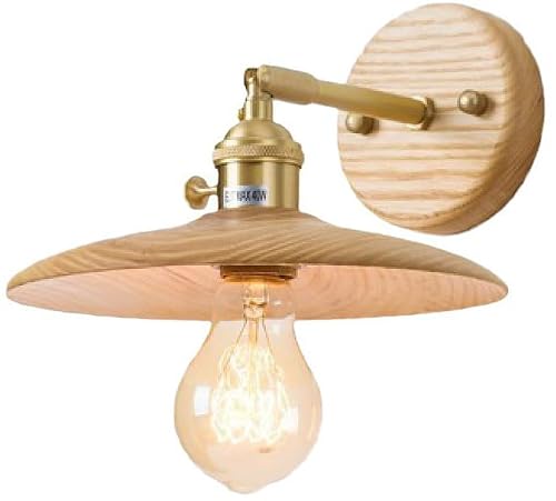 ITOSUI Mid-Century Wood Wall Sconce Adjustable Brass Arm - Rustic Farmhouse Light for Bedroom and Living Room