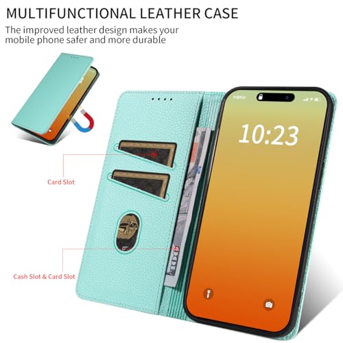 MOJIA Mint Green PU Leather Wallet Case Flip Phone Cover, Card Holder for Honor 200 Pro - Image 3