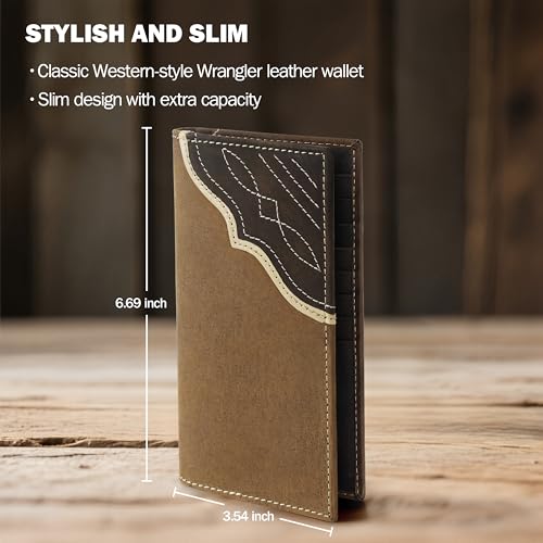 Wrangler Men's Bifold Wallet with Contrast Corner Patch, Genuine Leather, Gift for Him3