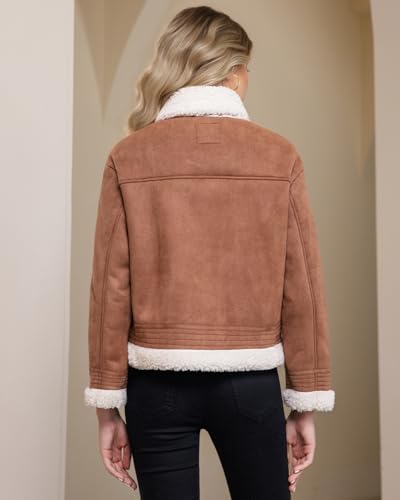 DIASHINY Women's Faux Shearing Fur Winter Coat Warm Thick Fur Lined Faux Leather Jacket4