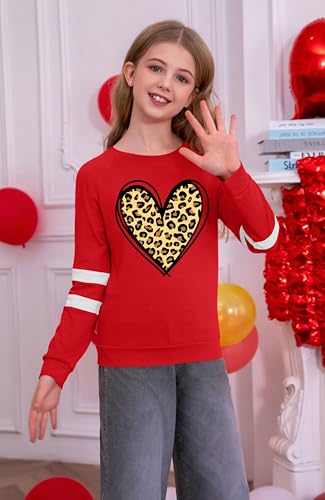Image of Ithalt Kids Valentine Shirt Girls Valentines Shirts Cute Heart Graphic Long Sleeve Tee Tops 4-14y