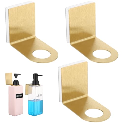 Image of Segbeauty Non-Drilling Adhesive Bottle Holder, 3pcs Bathroom Bottle Dispenser Holder, Dia 1.1 inch 2.8cm Lotion bottle Wall Mount, Rustproof Shampoo Bottle Holder Wall Hanging Rack for Kitchen Toilet Gold