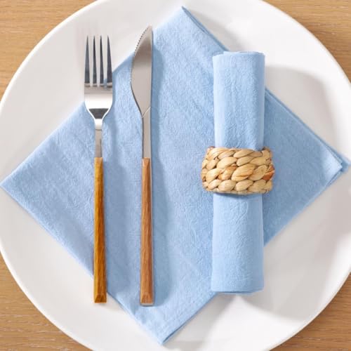 Image of MLMC 8 Pack Blue Cloth Napkins Rustic Washable Cotton Linen Napkins Set of 8 17 inchx17 inch Reusable Dinner Napkins Cloth for Wedding Baby Shower Party Gathering Everyday Use