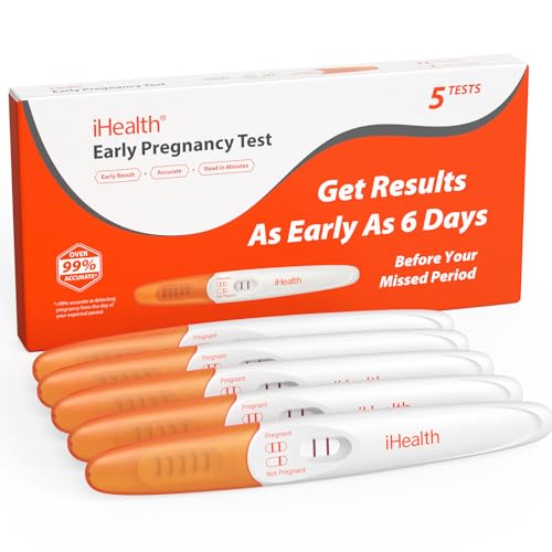 iHealth Pregnancy Test 2-Pack, Ultra-Sensitive Early Detection, Over 99% Accurate Results 6 Days Before Missed Period. Easy at-Home Fertility HCG Test Kit, Individually Wrapped, Pruebas de Embarazo