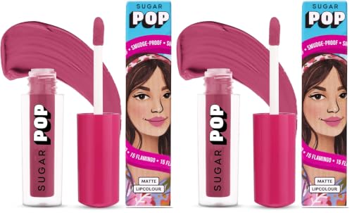 Image of SUGAR POP Matte Lipstick | Smudge-Proof | Vitamin E | Long Lasting 8 Hrs | Lip Colour For Women | 1.6 ml - 15 Flamingo (Pack of 2)
