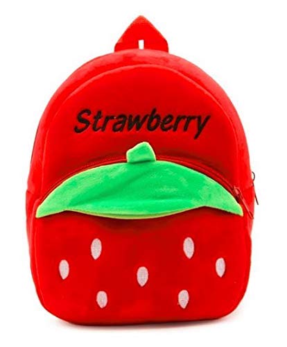 MSE Soft Velvet Kids Strawberry School Bag Plush Fabric Baby Boys and Girls School Nursery Picnic Carry Travelling Bag