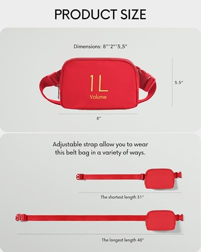 Image of ODODOS Unisex Mini Belt Bag with Adjustable Strap Small Fanny Pack for Workout Running Traveling Hiking, Red