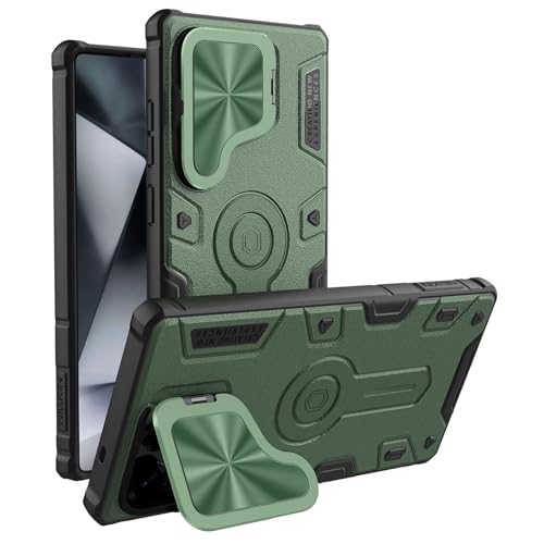 Image of Nillkin Case for Samsung Galaxy S25 Ultra (6.8 inch Inch) CamShield Armor Prop Lens + Stand 360 Protect TPU + PC Anti Fall Edge Bags Green Color