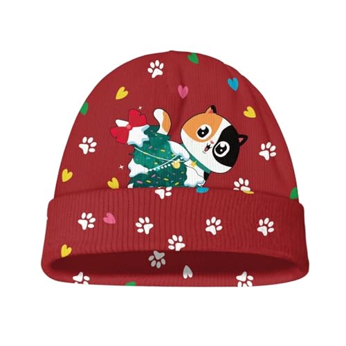FUIALDOLG Boys/Girls Beanies Soft Warm Christmas Tree and Cat Knit Hat Cuffed Beanie Sports Stretch Warm Hat Cap Pullover Hat Comfty Design Outdoor Activities Kids Children