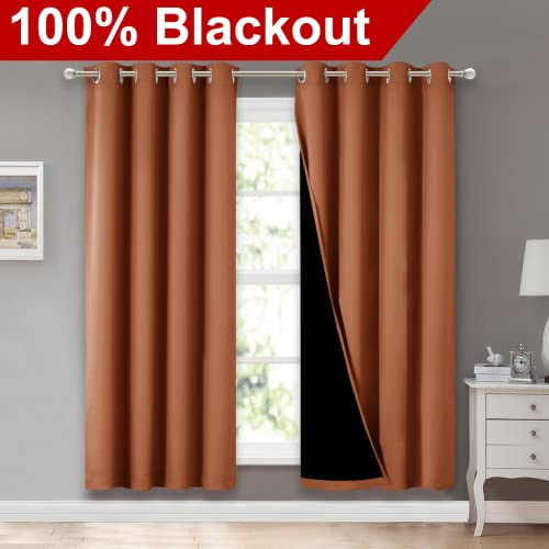 Image of NICETOWN 100% Blackout Window Curtain Panels, Full Light Blocking Drapes with Black Liner for Nursery, 72-inch Drop Thermal Insulated Draperies (Burnt Orange, 2 Pieces, 52-inch Wide Per Panel)