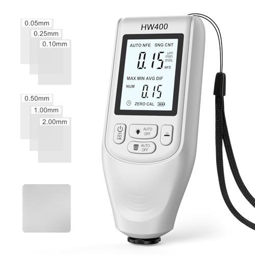 Lybunair Paint Thickness Gauge, 0-2000um Measuring Range, FE NFE Coating Measurement, 1um Resolution, for Automotive, Manufacturing, Laboratories, and Workshop Applications (White)
