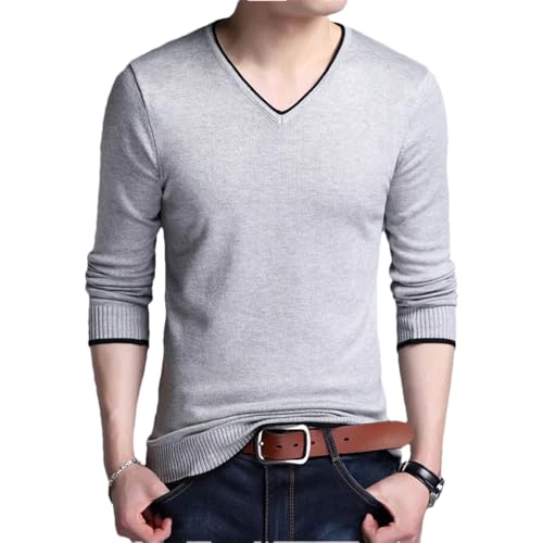 Bollrllr 2024 Autumn Men's Fashion V-Neck Knitted Pullover Sweater Slim Fit Warm Stretch Sweater