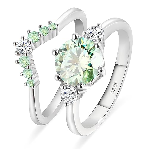Green Moissanite Bridal Ring Sets for Women, 2.5CT D Color VVS1 Moissanite Wedding Ring Sets，18K White Gold Plated S925 Sterling Silver Engagement Promise Rings（10）