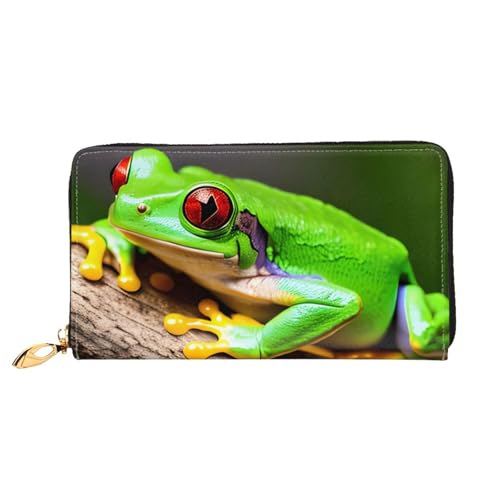 Portefeuille long en cuir femmes grenouille rouge avec compartiments grand clip et porte-carte