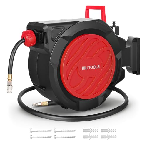 BILITOOLS Retractable Air Hose Reel 3/8 x 100FT Max 300PSI Auto Rewind