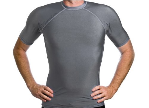 Beach Depot Men's Rash Guard Short Sleeve SPF 50+ Swim Shirt (Small, Gun Metal Grey)