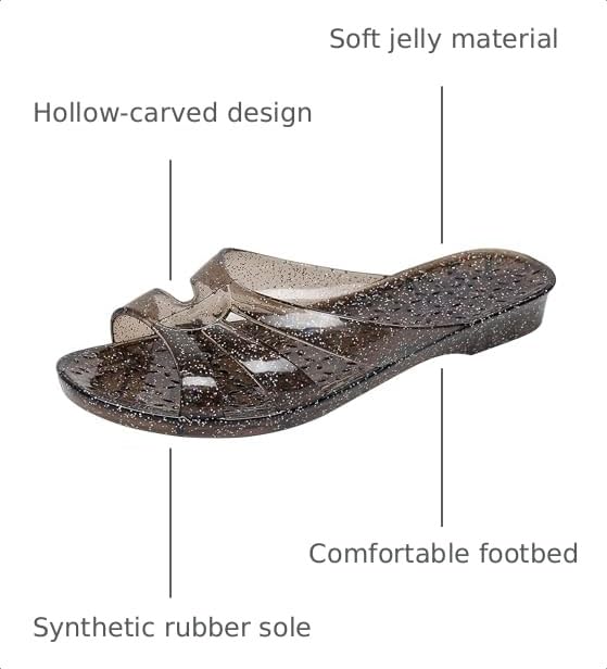 Image of Womens Jelly Shoes, White Jellies Sandals Glitter Clear Flats Slip On Summer Beach Slippers Transparent Closed Toe Soft Slide