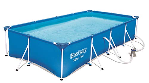 Bestway Steel Pro rechteckiger Kinderpool, mit Stahlrahmen und Filterpumpe, 400 x 211 x 81 cm + Abdeckplane für Frame Pool 400 x 211 cm – Bild 3