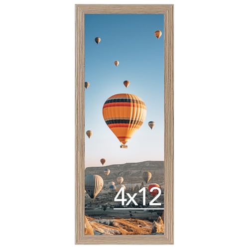 Image of JCJMY 4x12 Picture Frame for Wall Hanging or Tabletop, Wall Mounting Horizontally or Vertically, 4 x 12 Wall Gallery Poster Photo Frame with Shatter Resistant Plexiglass, Rustic Brown