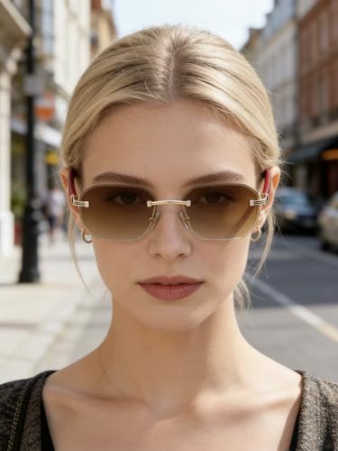 Image of Rimless Sunglasses for Men&Women with Narrow Face Fashion Frameless Shades(3050)
