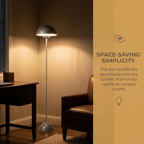Image of Mid-Century Modern Metal Bud Floor Lamp for Home and Office, Pearl Grey