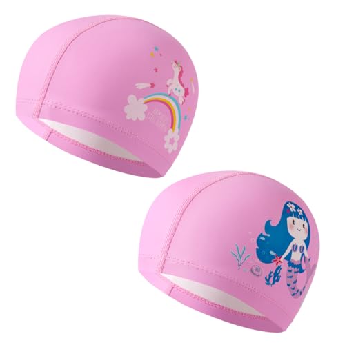SURALIN 2 Pack Bonnet de Bain Enfant Bonnet Piscine Enfant Tout-Petits Garçons Filles Imperméable Cheveux Longs Cheveux Courts Bonnet de Bain