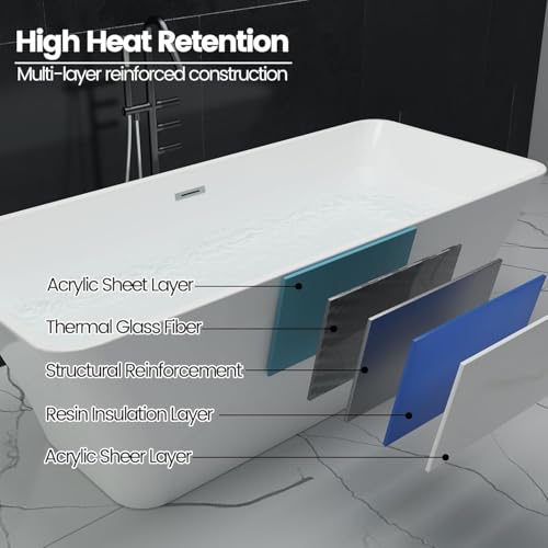 Image of 59'' Acrylic Freestanding Bathtub, Deep Soaking Tub, Modern Square