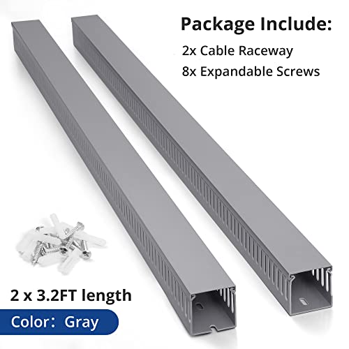 ZhiYo 3x3in Cable Raceway, 6.6FT(2xL3.3FT) Large Wire Tray, Cord Hider for Network Cable Management, Wire Covers for Cords Computer Under Desk, Cord Cover Wall Cable Hider Cable Cover, Gray