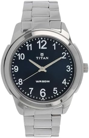 Titan Neo Blue Dial, Silver Metal Strap Analog Round Watch for Men's
