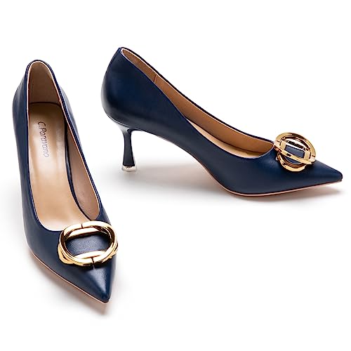 C.Paravano Women's Pumps | Women Heels Closed Toe | Pumps Shoes Women | Chic Pointed Toe Design | Comfort Heels 6.5 Navy E2