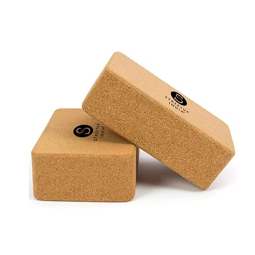 Image of Streetup India Cork Yoga Brick With High Density Cork| Non-Slip Workout Block| Set of 2 (Set of 2 Brick)