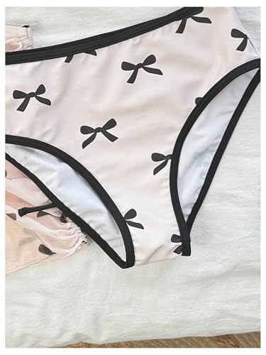 SHENHE Girl's 3 Piece Swimsuit Bow Print Crop Top Bathing Suit with Mesh Cover Up Skirt4