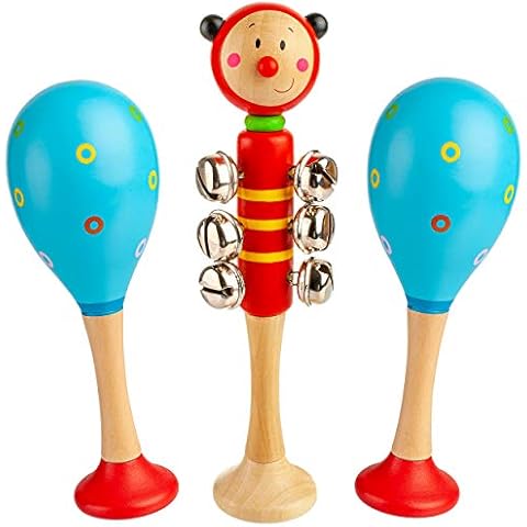 alles-meine.de GmbH Kinder Rasseln/Musikinstrumente Modell & Farbwahl Schellenstab & 2 Maracas Rasseln/Schellenrassel Cover