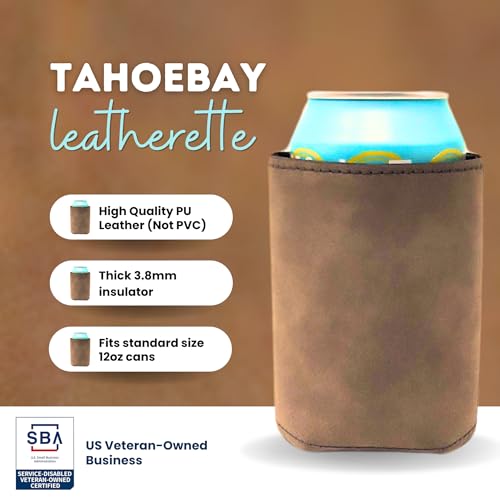 Image of TahoeBay Leatherette Can Cooler Sleeves in Bulk, 12-Pack, Rustic | Blank Faux Leather, Plain Neoprene Beer Coolers for 12 oz Cans, Blanks for Heat Transfer Vinyl, Groomsmen Gifts, Party Favors