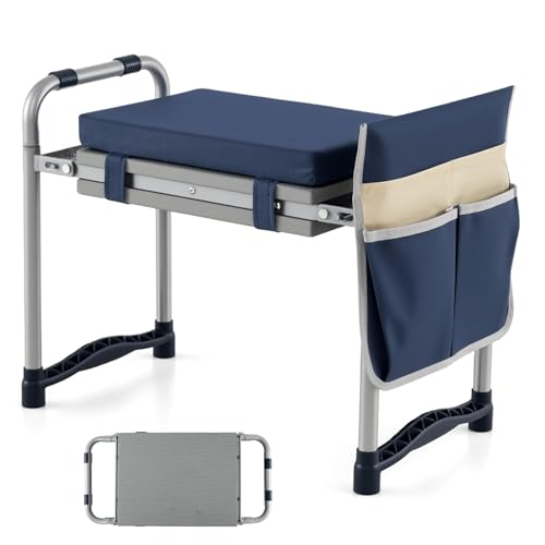 Image of 2-in-1 Garden Kneeler and Seat, Folding Garden Seat w /EVA Foam Kneeling Pad & Removable Tools Pouch, Sturdy Steel Frame, No Assembly, Portable Heavy Duty Garden Stool w /Detachable Armrests