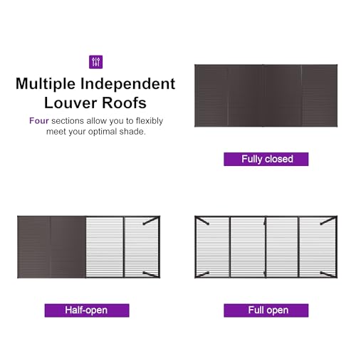 Image of PURPLE LEAF 11' x 23' Louvered Pergola Outdoor Adjustable Louvre Shade Modern Patio Aluminum Pergola with Retractable Roof for Deck Backyard Garden Hardtop Gazebo, Bronze