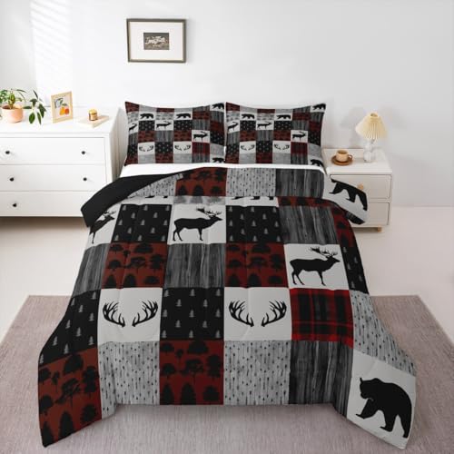 Image of Feelyou Moose Bedding Set Queen Size 3 Piece for Boys Girls Women Men