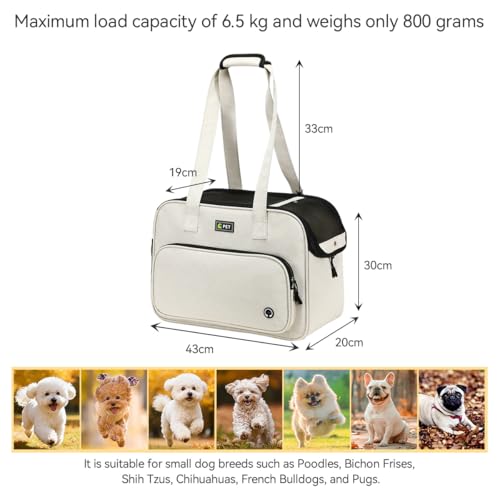 KZARYVEXIS Hundetasche für Kleine Hunde und Katzen, Leichte & Atmungsaktive Haustiertasche aus Oxford-Stoff mit Leinenhaken für Reisen, Outdoor und Unterwegs (Beige)